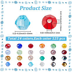 3000 pièce de perles de verre galvanoplastie transparentes de 24 couleurs&nbsp;EGLA-PA0001-29B