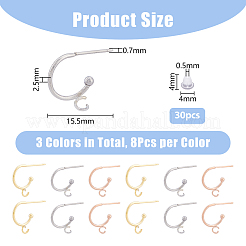 24 pieza de accesorios para pendientes de acero inoxidable 304 de 3 colores&nbsp;STAS-DC0014-80