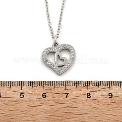 Collane a catena con ciondolo a forma di cuore in cristallo e strass in acciaio inossidabile 304 per donna&nbsp;NJEW-Z056-01C-P