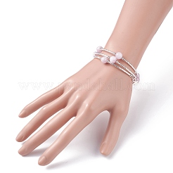 Braccialetto avvolgente con perline rotonde in kunzite naturale&nbsp;BJEW-TA00034-03