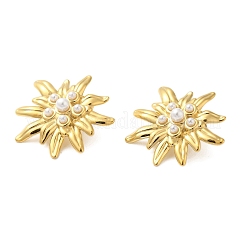Pendientes de botón con forma de flor de perla y concha de acero inoxidable 304 para mujer&nbsp;EJEW-U020-24G