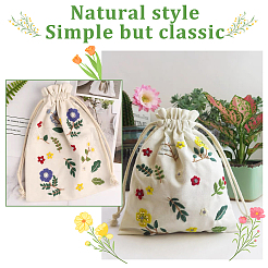 Kit di ricami per borsa in tessuto di lino con coulisse e motivo floreale fai da te&nbsp;DIY-WR0001-76