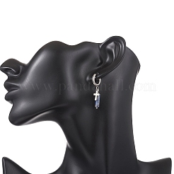 Boucles d'oreilles créoles en acier inoxydable 304 avec jaspe bleu tacheté.&nbsp;EJEW-JE06791-03