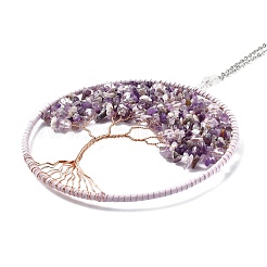 Drahtumwickelte Chips natürlicher Amethyst große Anhängerdekorationen&nbsp;HJEW-A005-07B