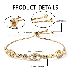 Bracelet coulissant oeil de cheval avec zircone cubique&nbsp;BJEW-SZ0002-08D