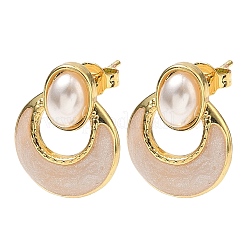 Boucles d'oreilles ovales à clous plats ronds en laiton émaillé&nbsp;EJEW-P341-02G-04