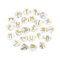 Messing Elder Futhark Alphabet eingraviert Symbol flach rund natürliche Howlith Runensteine&nbsp;G-I373-01F