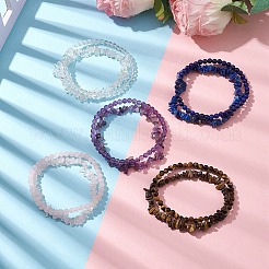 Braccialetti elasticizzati da donna con perline miste e pietre naturali rotonde&nbsp;BJEW-JB10188