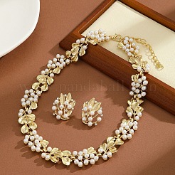 Ginkgoblatt-Halsketten-Set aus Zinklegierung und Kunstperlen aus Kunststoff mit Gliederkette und Ohrsteckern&nbsp;FS-WG12076-01