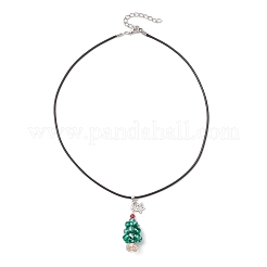 2 stücke 2 arten galvanisieren glas perlen dunkel cyan weihnachtsbaum & legierung stern anhänger schwarz gewachste baumwollkordel halsketten&nbsp;NJEW-MZ00123