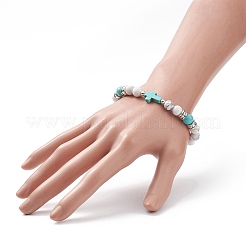 Braccialetto con perline incrociate di howlite naturale e turchese sintetico (tinto).&nbsp;BJEW-TA00179-03