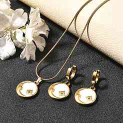 304 Edelstahl Emaille & Strass Anhänger Halsketten & Creolen Set für Damen&nbsp;SJEW-C007-02G-02