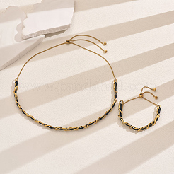 Ensemble élégant de collier et de bracelet en cuir PU et chaîne en acier inoxydable pour femme&nbsp;CT7814
