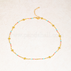 Boho Strandurlaub Messing Emaille Sonnenblume handgemachte Gliederkette Halsketten Damen Date Geschenk&nbsp;HM4276