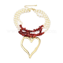 Boho gefärbte synthetische Türkissplitter & Plastikperlen mehrlagige Halsketten&nbsp;LS-NJEW-U006-04B-G