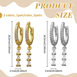 2 par de pendientes de aro con micropavé de latón y circonitas cúbicas transparentes de 2 colores&nbsp;EJEW-GO0002-26