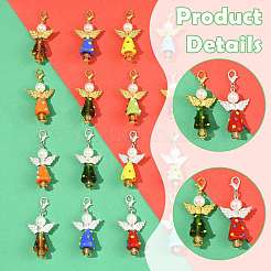 8 pendentif ange de Noël fait à la main en lampwork et plastique ABS imitation perle&nbsp;HJEW-FS00065