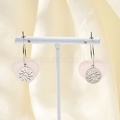 Boucles d'oreilles créoles en quartz rose naturel et acier inoxydable 304 pour femmes&nbsp;EJEW-G475-01P-07