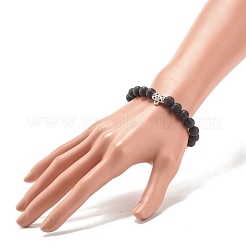 Pulsera elástica con cuentas redondas de roca de lava natural y piedras preciosas mixtas&nbsp;BJEW-JB08008