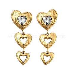 Boucles d'oreilles pendantes en forme de cœur en acier inoxydable 304 avec zircone cubique transparent&nbsp;EJEW-D319-17G