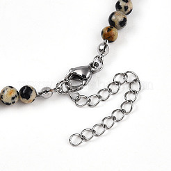 Colliers pendentifs en forme de fleur en perles rondes de 4.5 mm en jaspe dalmatien naturel&nbsp;NJEW-T016-04H