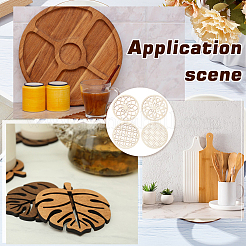 1 Set Tassenuntersetzer aus Holz mit Schnitzereien&nbsp;WOOD-BC0001-26