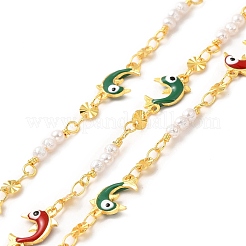 Delfín esmaltado de colores con mal de ojo y cadenas de eslabones redondos planos de latón&nbsp;CHC-A006-15G