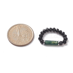Natürlicher und synthetischer Stretch-Ring aus gemischten Edelsteinen und Glassäulenperlen für Frauen&nbsp;RJEW-JR00563