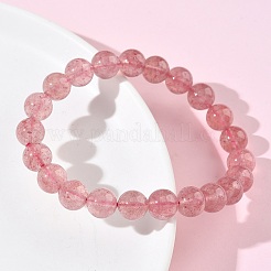 Braccialetti elastici con perline rotonde di quarzo fragola naturale per le donne&nbsp;BJEW-Z158-03G-03