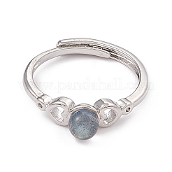 Anelli regolabili in labradorite naturale a cuore&nbsp;RJEW-G273-13P-01