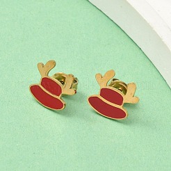 Weihnachtsthema 304 Edelstahl Emaille Elch Ohrstecker&nbsp;LS-EJEW-Z139-01G