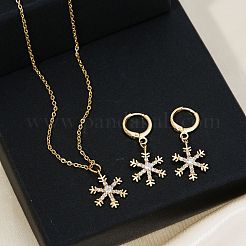 Boucles d'oreilles créoles et colliers pendentifs élégants en laiton micro pavé de zircons cubiques transparents en forme de flocon de neige pour femmes&nbsp;ET8021-1