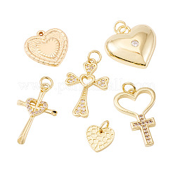 6pcs 6 styles pendentifs en laiton micro pavé de zircone cubique&nbsp;KK-TA0002-36