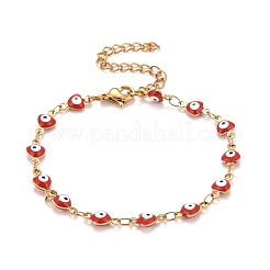 Emaille-Herz mit bösem Blick Gliederkettenarmband&nbsp;BJEW-P271-06G