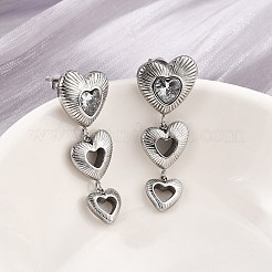 Orecchini pendenti a forma di cuore in acciaio inossidabile 304 con zirconi cubici trasparenti&nbsp;EJEW-D319-17P