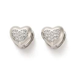 Orecchini a cerchio con micro pavé di zirconi trasparenti in ottone placcato a forma di cuore&nbsp;EJEW-M240-01P