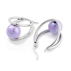 Boucles d'oreilles créoles ovales en acier inoxydable 304 et plastique imitation perle pour femmes&nbsp;EJEW-C096-13P-02