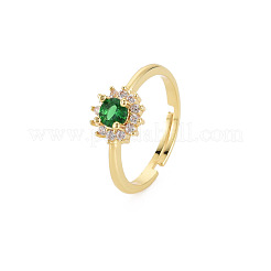 Flacher runder verstellbarer Ring aus Glas mit Zirkonia&nbsp;RJEW-S049-009G