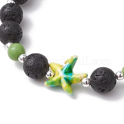 Bracelets extensibles en pierre de lave naturelle et perles de turquoise synthétiques teintées pour hommes et femmes&nbsp;BJEW-JB11830