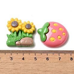 Cabochons décodés en résine opaque tournesol/lapin/fraise&nbsp;CRES-B019-08