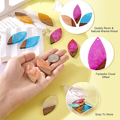 12pcs 6 colores resina transparente y colgantes grandes de madera de nogal&nbsp;RESI-TA0003-42