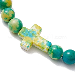 Pulseras elásticas de cuentas de jade blanco sintético para mujeres y hombres&nbsp;BJEW-JB11300-03