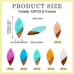 12pcs 6 colores resina transparente y colgantes grandes de madera de nogal&nbsp;RESI-TA0003-42