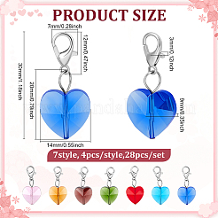 28 stücke 7 farben facettierte herz glas anhänger dekoration&nbsp;HJEW-PH02042