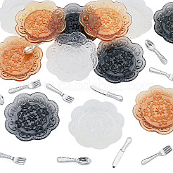 12 piatto di plastica in 3 colori e 36 pezzi di ornamenti in miniatura per stoviglie in resina in 3 stili&nbsp;DIY-TA0015-50