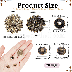 20 bolsa de botones a presión de aleación con flores&nbsp;BUTT-CY0001-36