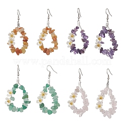 Boucles d'oreilles pendantes en acier inoxydable 304 avec fleurs&nbsp;EJEW-JE06802