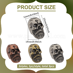 3 Stück 3 Farben Totenkopf Messingperlen&nbsp;KK-FG0001-22