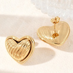 Orecchini a bottone a forma di cuore bicolore in acciaio inossidabile 304&nbsp;EJEW-M073-09G