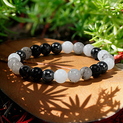 Bracelets extensibles en perles rondes de quartz tourmaliné naturel&nbsp;NE6607